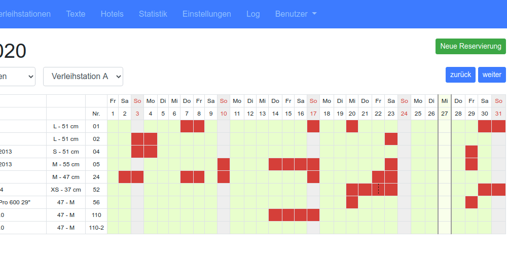 Kalender in der Verleihtool-Software